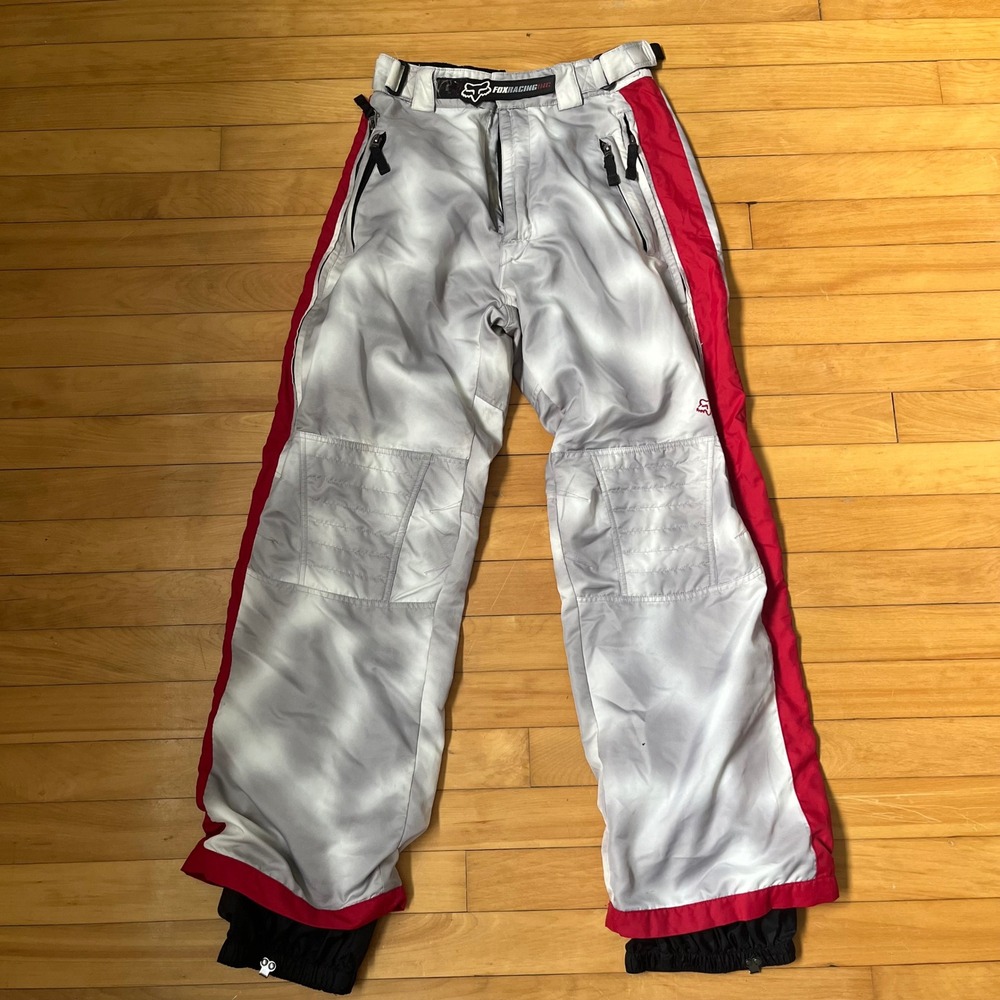 Fox Racing Motocross Pants Silver Red Black Padded Knee Biker Trousers 28x30